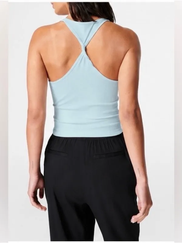 Sweaty Betty Ribbed Racerback Tank Top Blue Workout Yoga Pilates Size 8 - Image 2