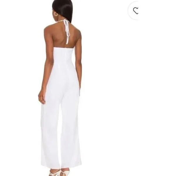 SNDYS Revolve White Jumpsuit Open Front Wide Leg Small 100% Cotton #1000 - Image 12