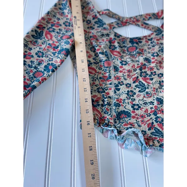 Free People Melanie Long Sleeve Top Floral Long Sleeve Ruffle Crop Back Cross M - Image 5