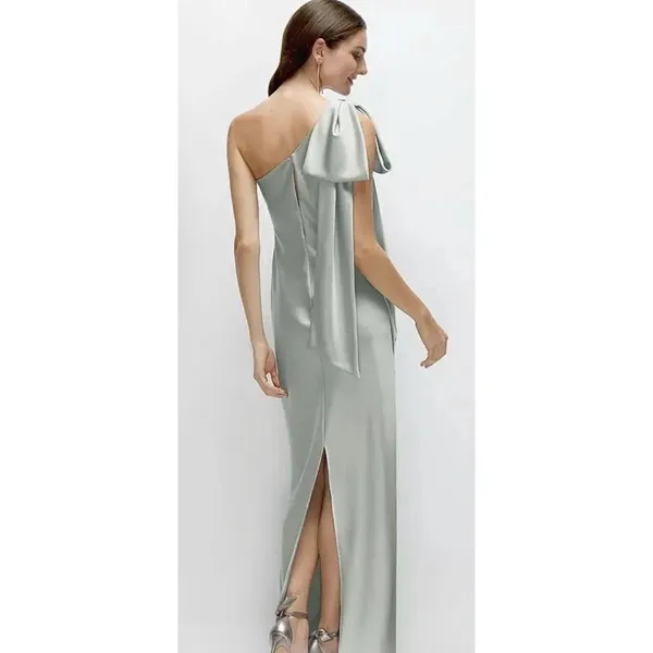 AFTER SIX 6900 Effortless Glam Bow Charmeuse One Shoulder Bow Maxi Sage Green L - Image 2