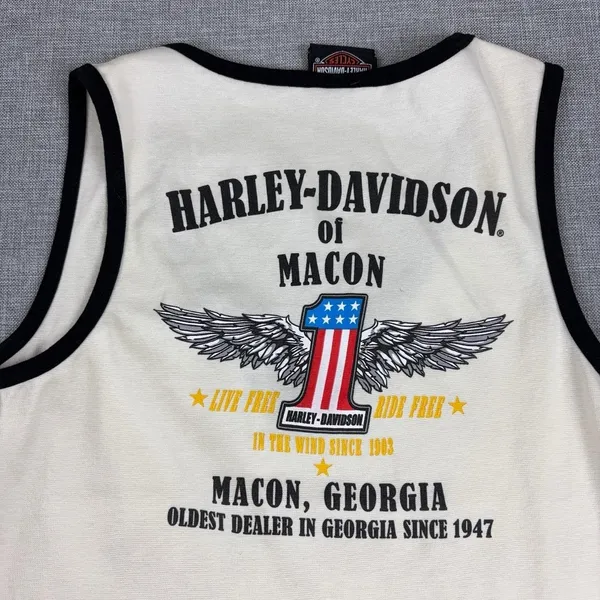 Harley-Davidson Tank Top Womens S White Scoop Neck Free Spirit Graphic Biker - Image 2