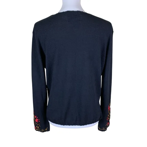 Curio Black Embroidered Floral Sweater‎ Large Vintage Boho Cottagecore - Image 4