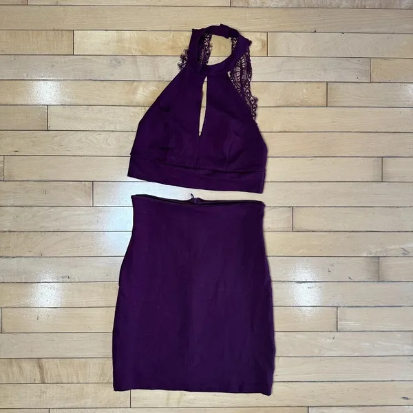 LULU'S 2 Piece Purple Lace Back Crop TOp & Skirt Set Size Small - Image 2