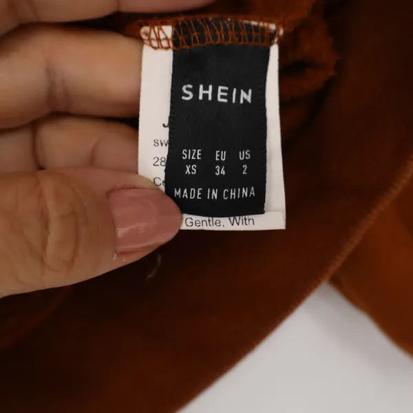 SHEIN Womens XS Burnt Orange Zip Up Hoodie Fleece Lined Rust Sweatshirt - Image 2