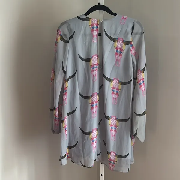 SHOW ME YOUR MUMU Balloon Sleeve Tunic Dress Boho Longhorn Skull Colorful Mini - Image 4