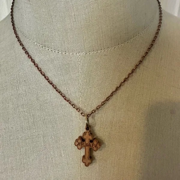 Jerusalem Wooden Cross Pendant Necklace - Image 2