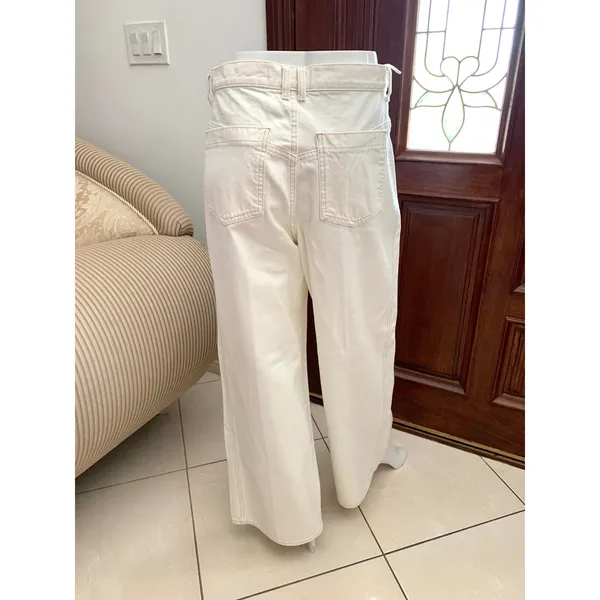 Rokh x GU (Uniqlo) Wide Button Cotton Jeans in Off White - Image 7