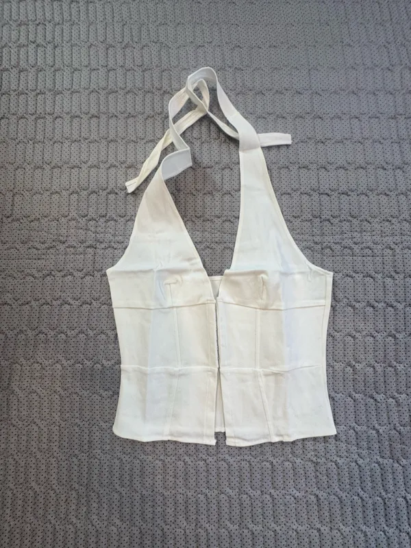 Y2K style White Halter Corset Top - Women's Stylish Bustier - Image 3