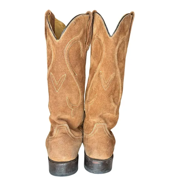 Stetson Tan Brown Suede Leather Boots 7 Western Classic Snip Toe Handmade Mexico - Image 7