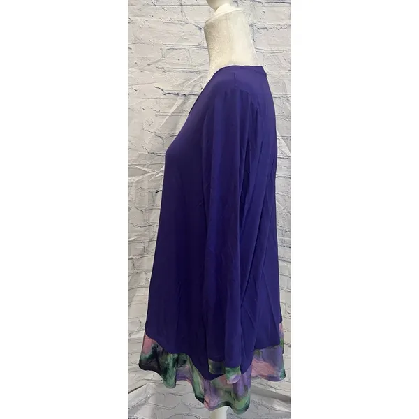 LOGO by Lori Goldstein QVC Rayon Purple Top with Tie-Dye Mesh Hem Size Large - Image 4