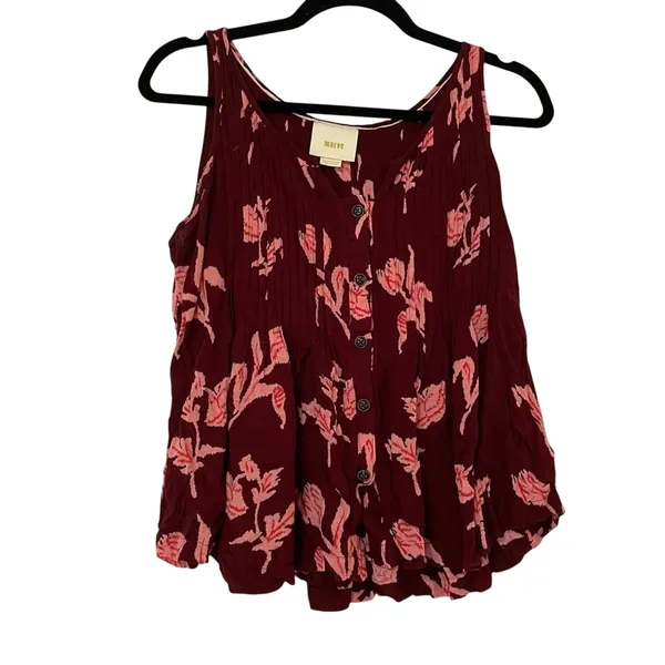 Anthropologie Maeve Burgundy Floral Swing Blouse Womens 8 Sleeveless Boho Beachy - Image 2