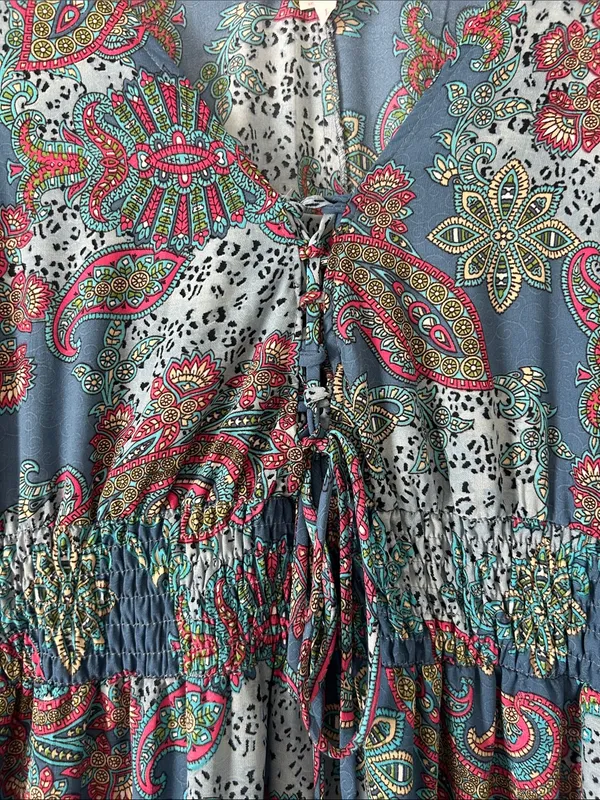 Bohemian Paisley Tiered Maxi Dress in Teal by Unknown Brand - Image 4