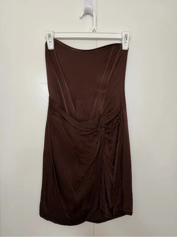 Zara Brown Satin Corset Mini Dress - Image 2