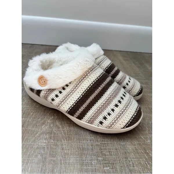 Aerosoles Memory Foam Fur Lined Fair Isle Knit Slippers Womens Medium 6.5 7 7.5 - Image 2