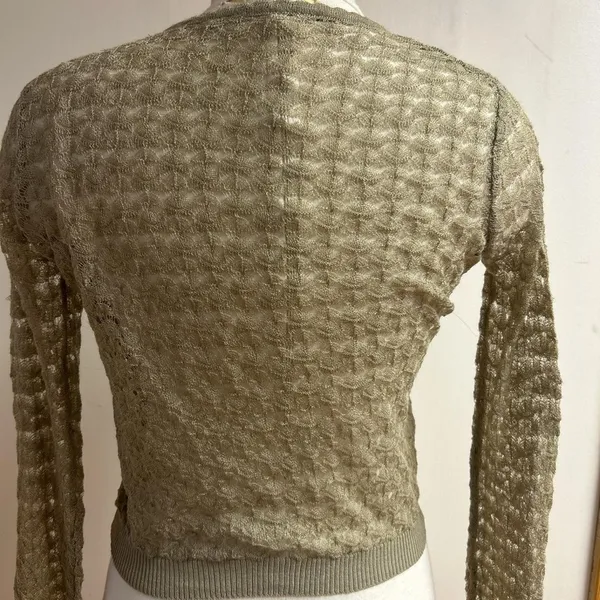 Tan Crochet Cropped French Button Up Cardigan - Image 3