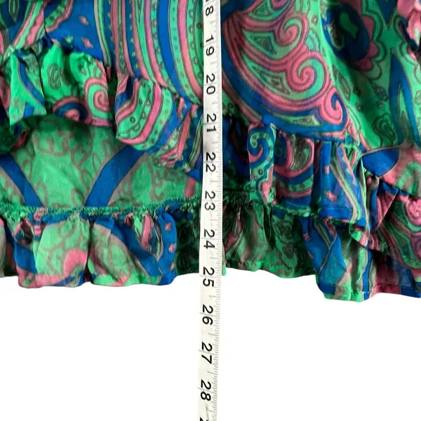 Anthropologie Trinity Blouse M Green‎ Silk Paisley Sheer Ruffle Forest Fairy Top - Image 8