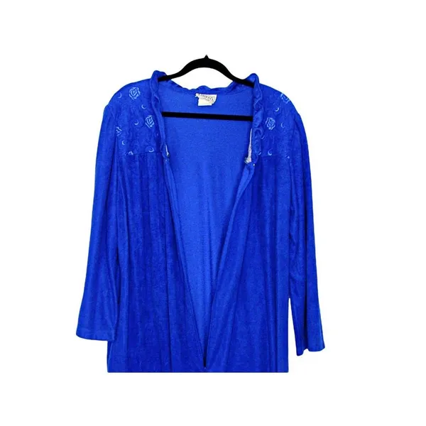 Vintage Womens 80s Basic Editions Intimates Front Zip Fleece Robe Blue Sz Medium - Image 3