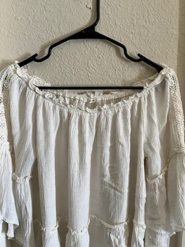 Off The Shoulder Boho Top White Size M - Image 5