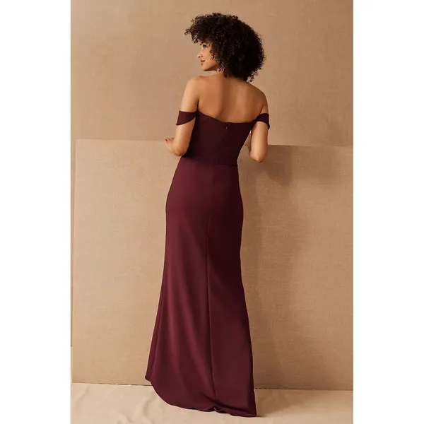 BHLDN Rossi Crepe Maxi Dress Burgundy Off Shoulder Formal‎ Wedding Guest 4 - Image 2