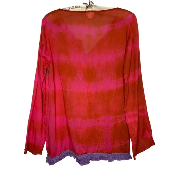 Natural Life Live Happy Tunic Top L/XL Boho Fringe 100% Lightweight Cotton - Image 5