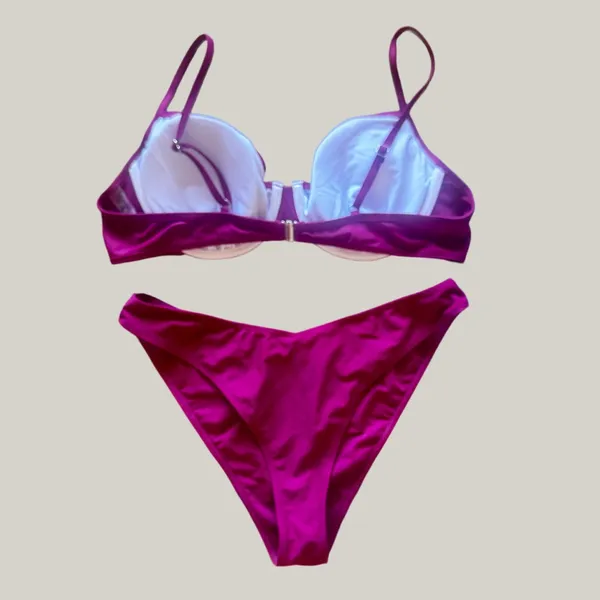 NWT Wine‎ Spaghetti Strap High Cut Push Up Underwire Bikini - Image 5
