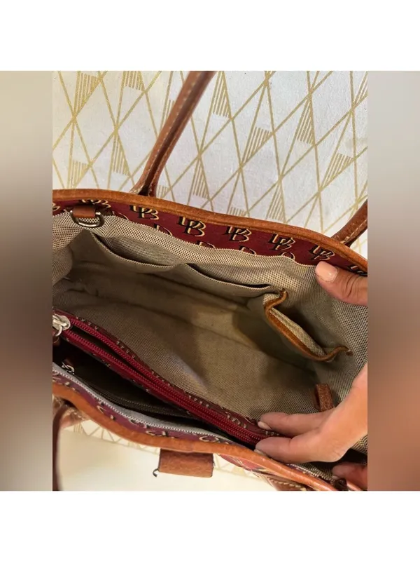 Dooney & Bourke Red Burgundy Logo Tote with Brown Leather Trim - Image 8