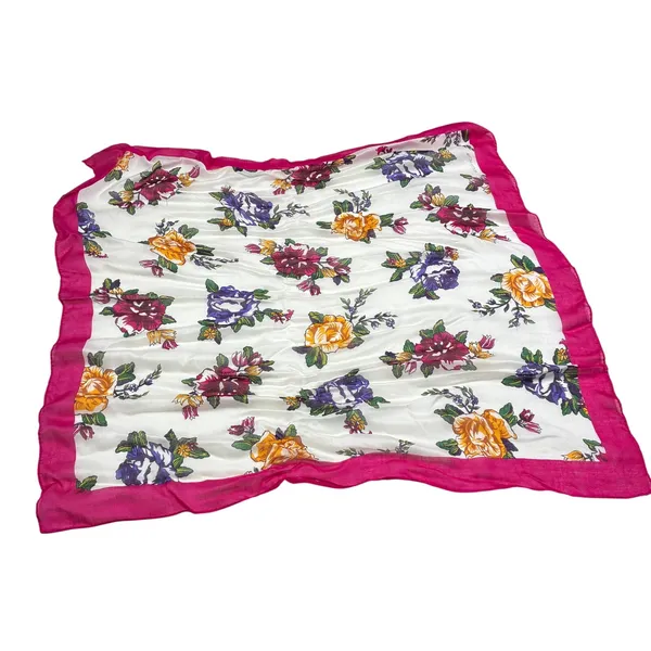 ECHO Vintage Silk Scarf Pink White Floral Square 30.5” - Image 2