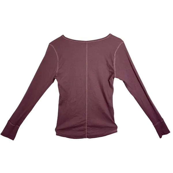 Abercrombie & Fitch Pink Ribbed Knit V-Neck Long Sleeve Henley Blouse Size XL - Image 2