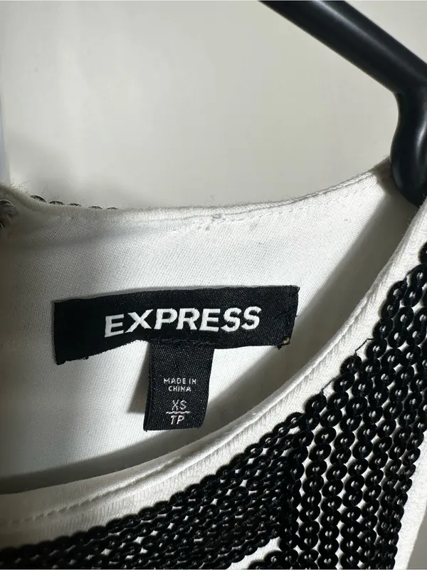 G28. Express Sequin Cold Shoulder Mini Dress Women’s XS Black/White - Image 3