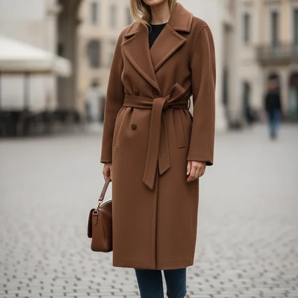 NWT Bernardo Double Breasted Wool Blend Belted Maxi Coat In Color Tobacco SZ-1X - Image 2