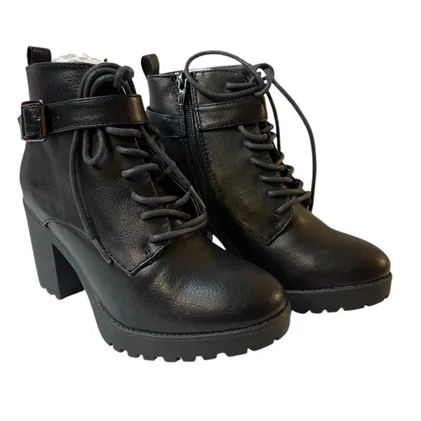 MADDEN GIRL Alexandra Black High Heeled Lace Up Combat Moto Boot NIB - Size 6 - Image 5
