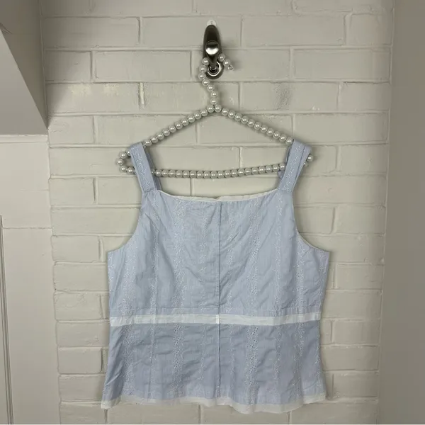 J.Jill Blue White Striped Eyelet Embroidered Cotton Tank Top Size 14 - Image 9