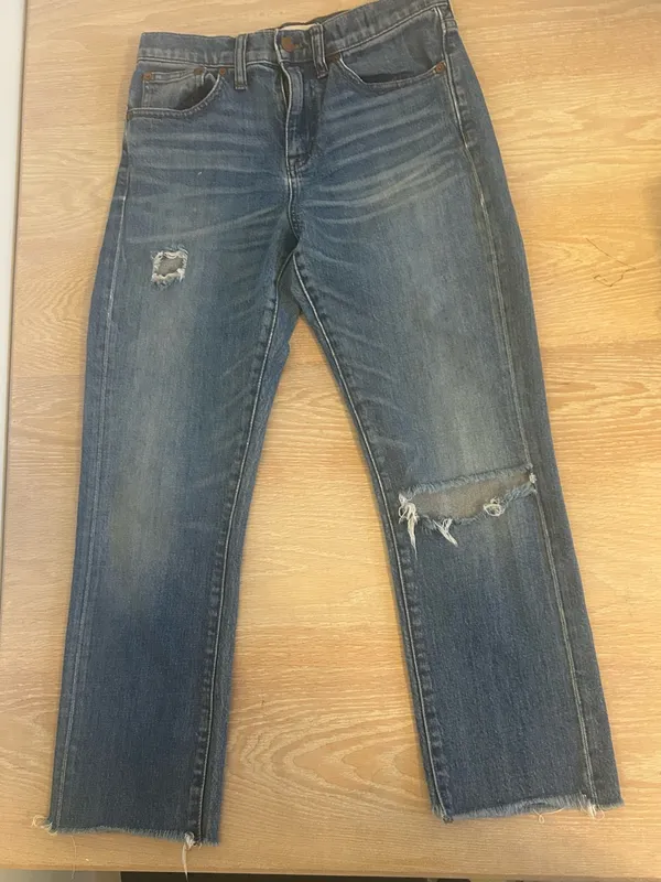 Madewell Faded Blue Distressed Straight Jeans - Image 2