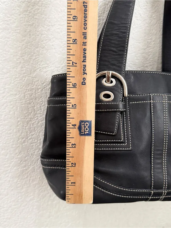 Vintage Y2K COACH F10911 Soho Carryall Satchel Black Leather Contrast Stitching - Image 10