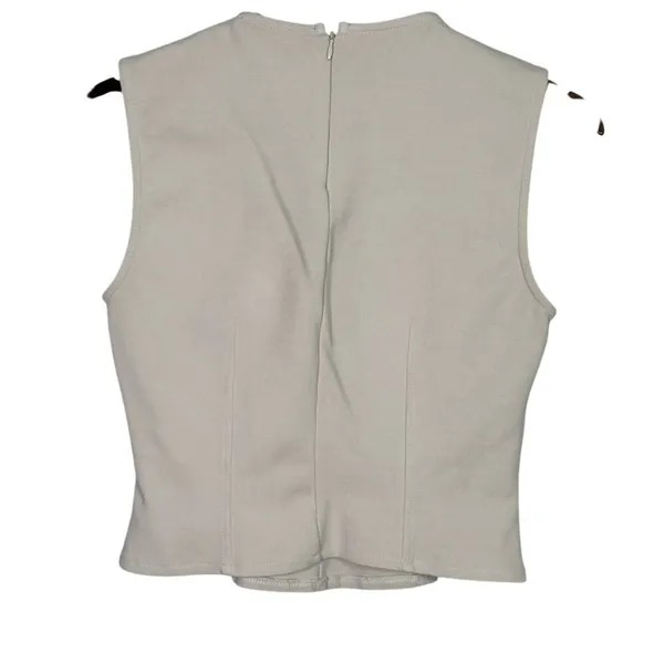Zara Sleeveless Detailed Lining Fitted Classy Blouse Top Back Zip Up L Beige - Image 11