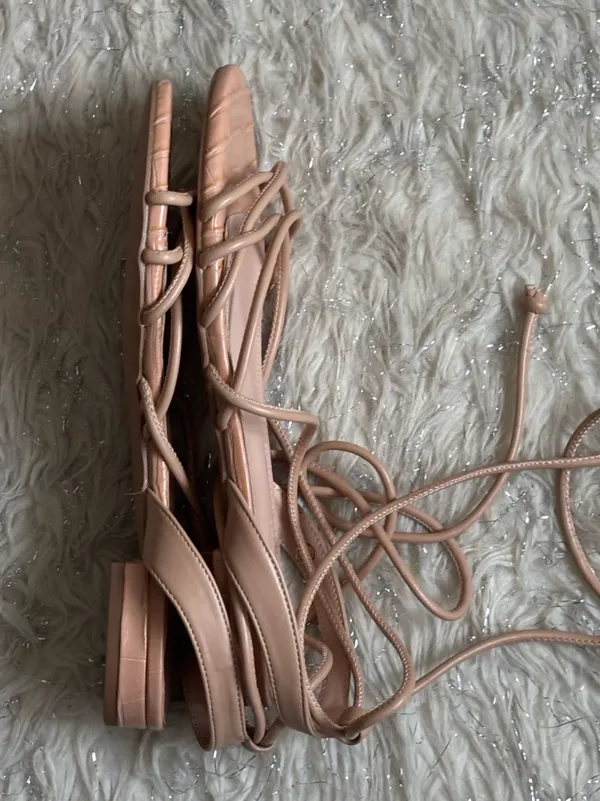 Ermonn Women's Tan/Pink Lace-Up Strappy‎ Flat Sandal Size 7.5 - Image 7