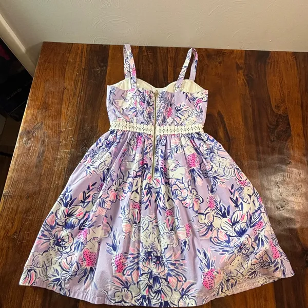 Lilly Pulitzer Purple Floral Elephant Print Cotton Fit Flare Dress 00 Sweetheart - Image 2