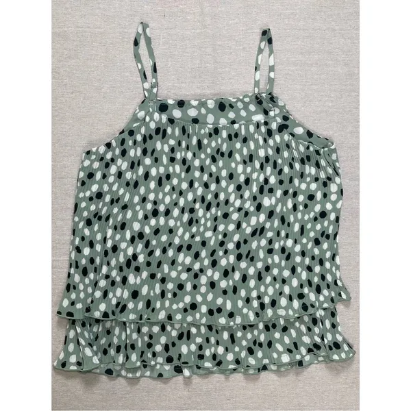 Ann Taylor | Green Dalmation Print Pleated Tank | Small - Image 2