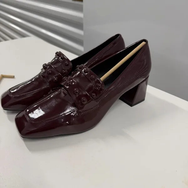 Aerosoles‎ Burgundy Patent Studded Block Heel Loafers Square Toe Pumps size 11 - Image 10
