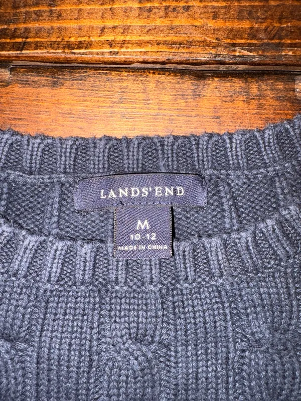 Lands’ End Navy Cable Knit Sweater M 10-12 100% Cotton Collegiate Preppy - Image 3