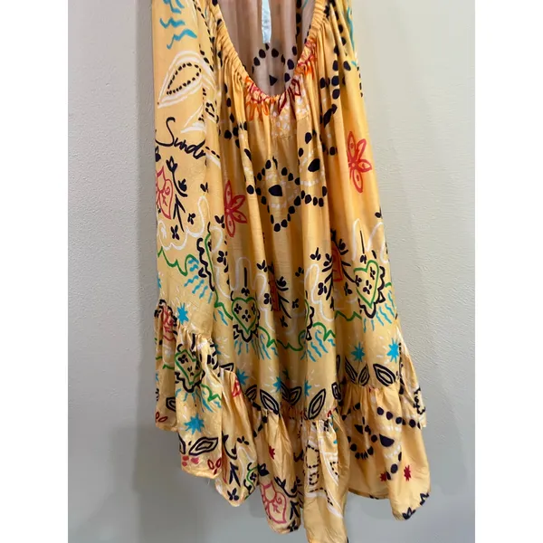Sundress Boho Halter Mini Dress Resort‎ Vacation Beach Cover Up Festival M/L - Image 9
