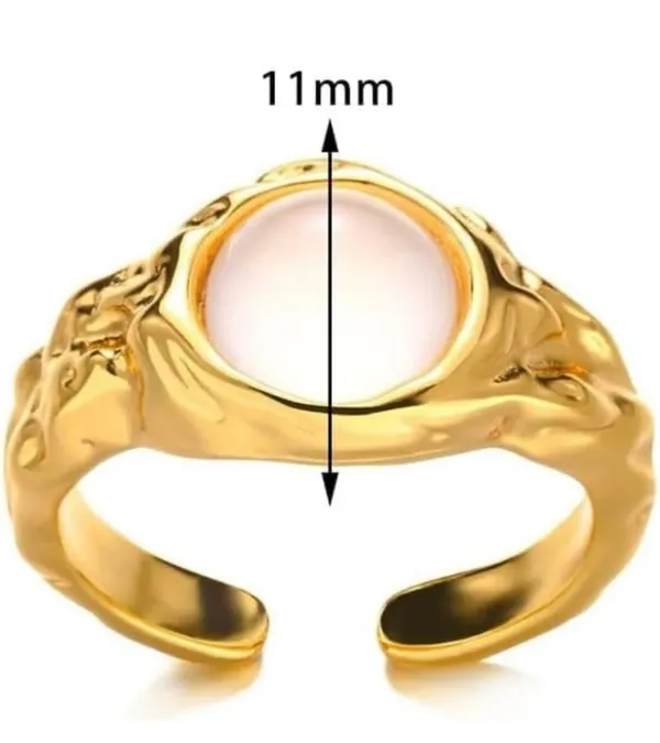 Cat Eye Stone Ring for Women 18K Gold Color Stainless Steel Round Adjustable 7-9 - Image 5