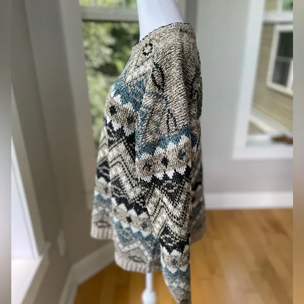 Vintage Method Blue Black Tan Fair Isle Eclectic Grandpa Crewneck Sweater Sz M - Image 8
