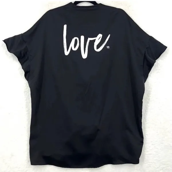 Victorias Secret Black Satin Love Graphic Kimono Robe‎ Ruffle Sleeve One Size - Image 8