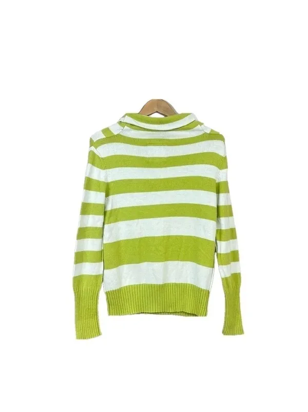 American Eagle Women’s Boxy Cowl-Neck Cozy Sweater Sz M Green Stripe Y2K - Image 3