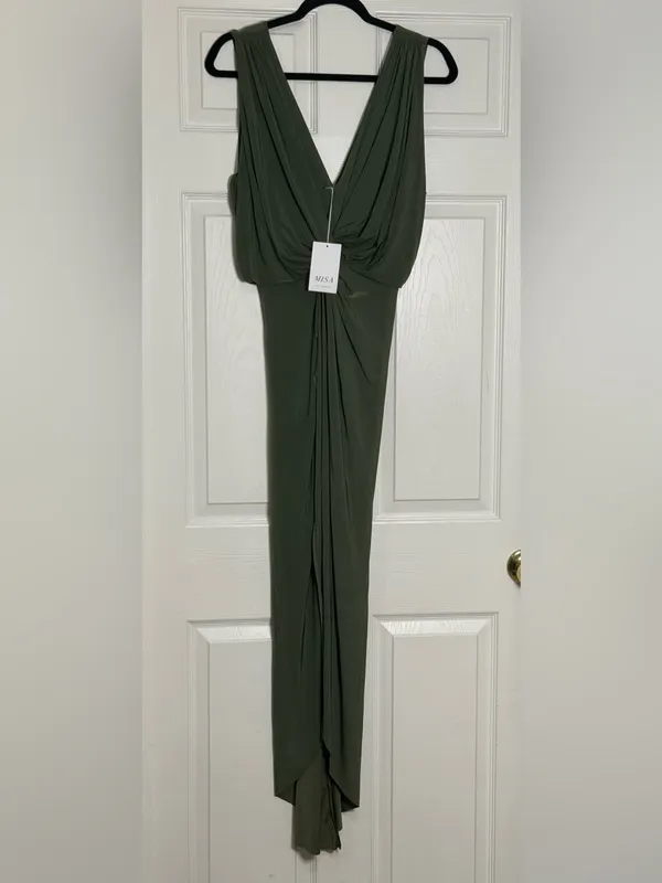 MISA Los Angeles Leza Gathered Crossover Sleeveless Tulip Maxi Dress in Green L - Image 3