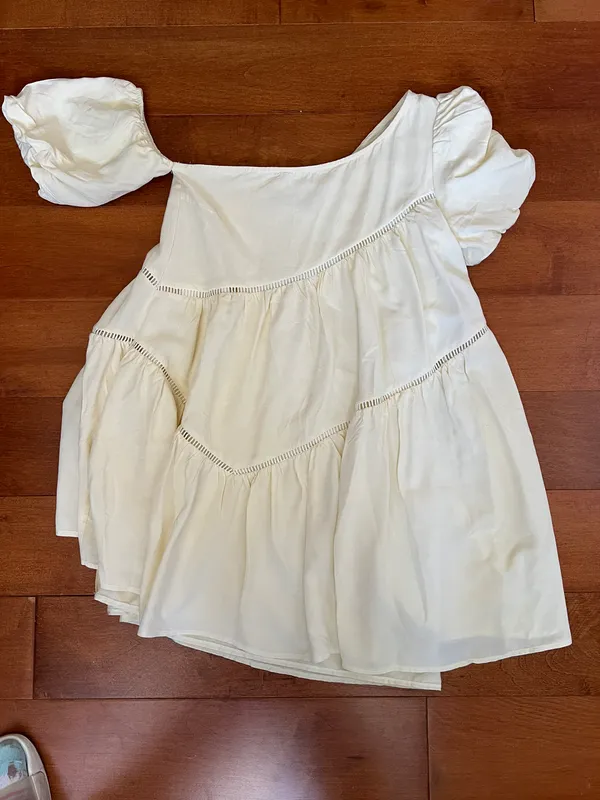 Off The Shoulder Puff Sleeve Princess Style Dress Tan Size XS - Image 2