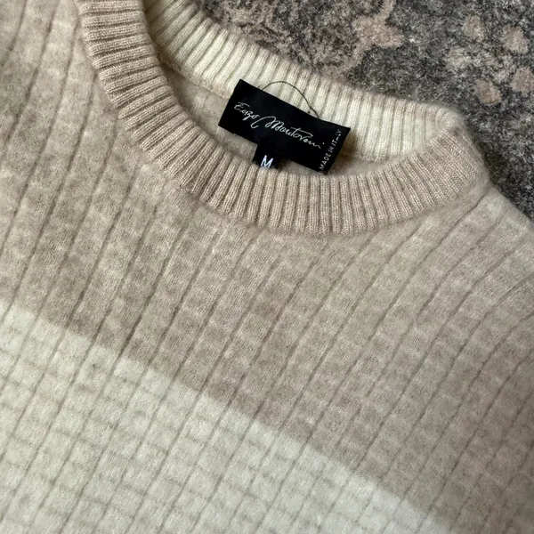 Enzo Mantovani Italy 100% Cashmere Sweater Womens M Brown Neutral Colorblock - Image 2