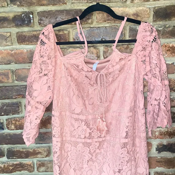 Xhilaration Mauve Pink Cold Shoulder Bell Sleeve Mini Dress Women's Size Small - Image 3