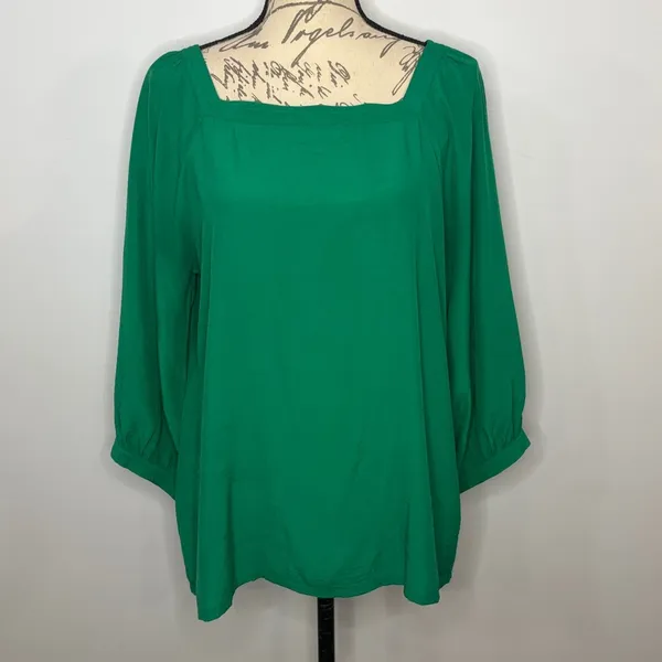 LOFT square neck relaxed fit flowy top blouse emerald kelly green M - Image 2